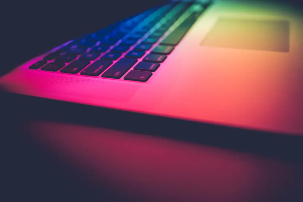 Colourful backlit laptop keyboard